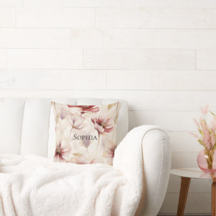 Burgundy Cream Spring Flowers  Cushion