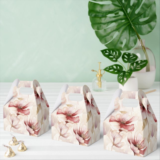 Burgundy Cream Spring Flowers  Favour Box (Multiple)