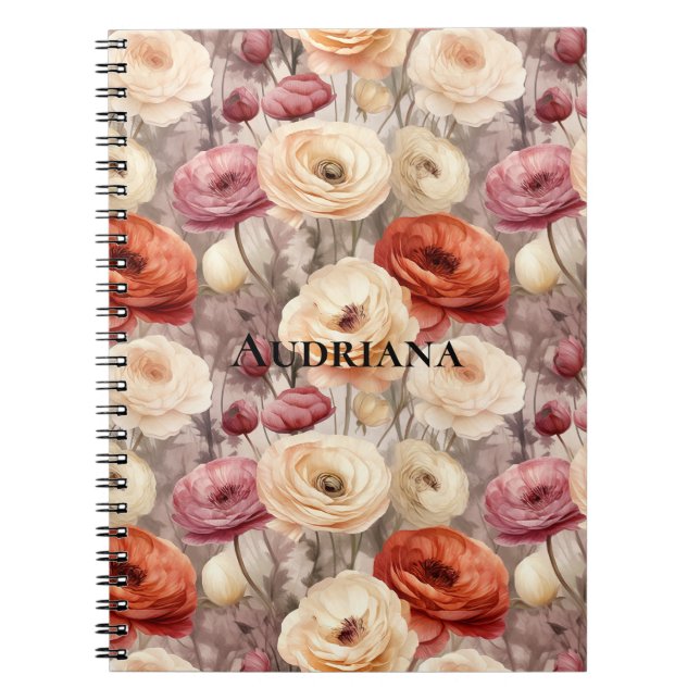Burgundy Cream Spring Flowers   Notebook (Front)