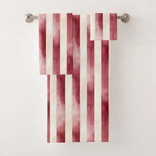 Burgundy Cream Stripes  Bath Towel Set