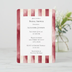Burgundy Cream Stripes Bridal Shower Invitation