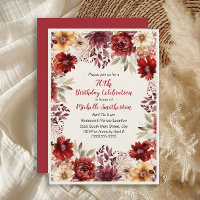 Burgundy Cream Watercolor Floral 70th Birthday