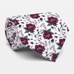 Burgundy Cream Watercolor Floral Tie