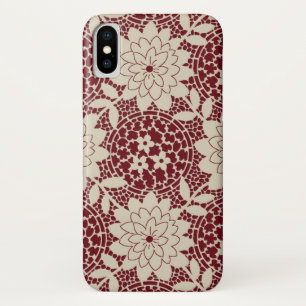 burgundy creme floral lattice damask iPhone x case