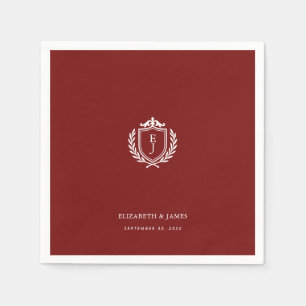 Burgundy Crest Wedding Custom Initials Napkin