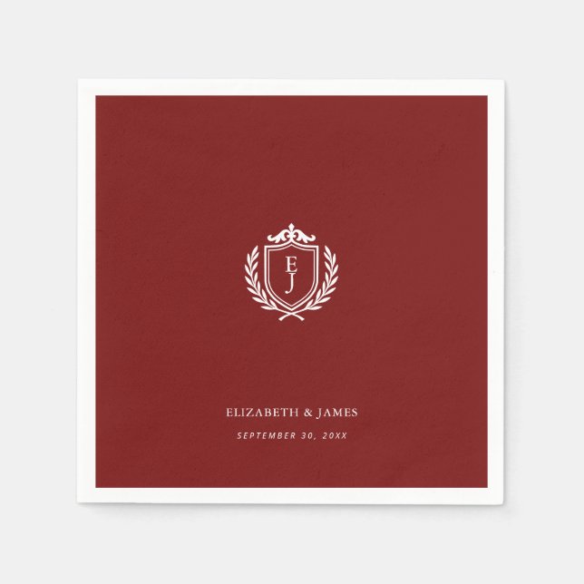 Burgundy Crest Wedding Custom Initials Napkin (Front)