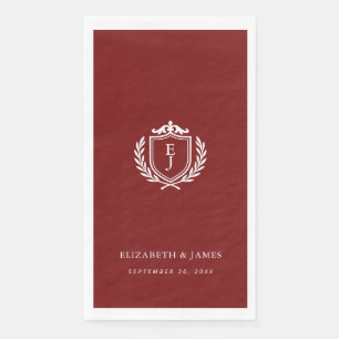 Burgundy Crest Wedding Custom Initials Napkin
