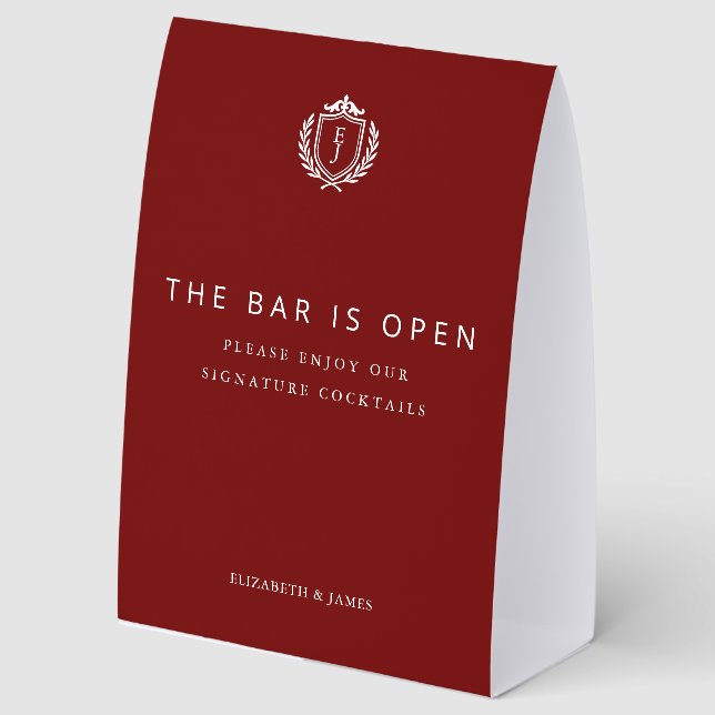 Burgundy Crest Wedding Welcome, Custom Initials (Front)