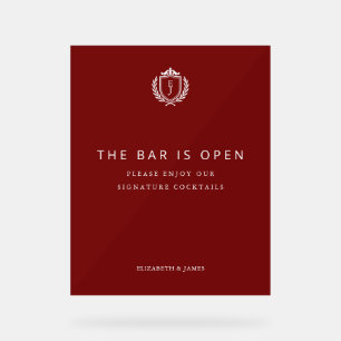 Burgundy Crest Wedding Welcome, Custom Initials Acrylic Sign