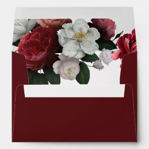Burgundy crimson red maroon roses Fall Wedding  Envelope