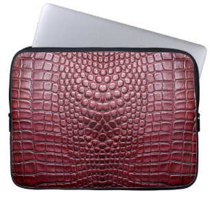 Burgundy Crocodile Alligator Faux Leather Print Laptop Sleeve