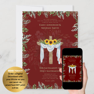 Burgundy Cross Catholic Nuptial Mass Wedding Invitation