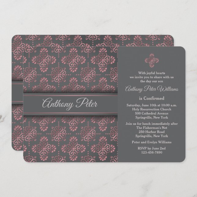 Burgundy Cross Religious Invitation (Front/Back)