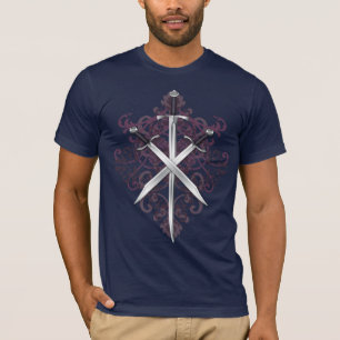 Burgundy Cross Swords& Scroll Men's T-Shirt