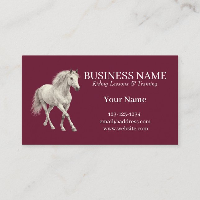 Burgundy Custom Horse Trainer  Business Card (Front)