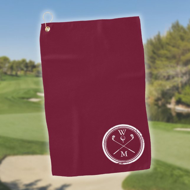 Burgundy Custom Monogram Initials Golf Towel (Creator Uploaded)