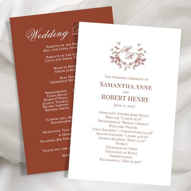 Burgundy Custom Monogram Wedding Program  (Elegant burgundy wedding ceremony program.)