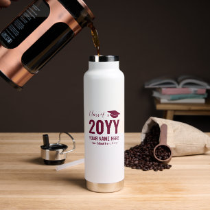 Burgundy Custom Name Personalised Graduation Gift Water Bottle