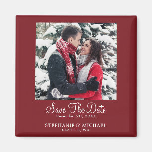 Burgundy Custom Photo Wedding Save The Date Magnet