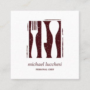 Burgundy Cutlery Chef Catering Bakery Restaurant Square Business Card