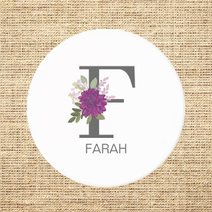 Burgundy Dahlia Floral Alphabet Letter Monogram Coaster