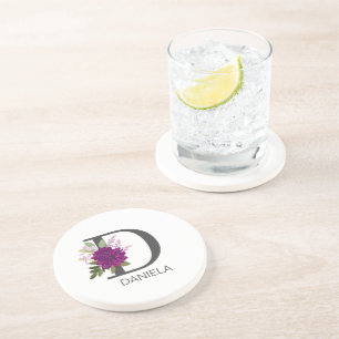 Burgundy Dahlia Floral Alphabet Letter Monogram O Coaster