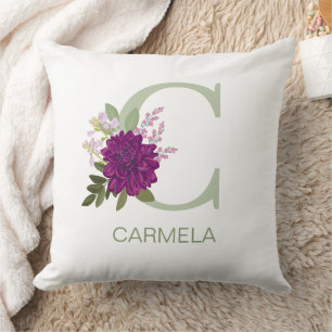 Burgundy Dahlia Floral Alphabet Letter Monogram  O Cushion