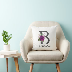 Burgundy Dahlia Floral Alphabet Letter Monogram  O Cushion