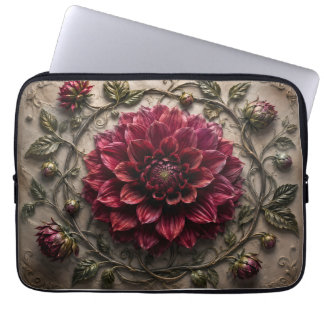 Burgundy Dahlia Flower Botanical Floral Art Laptop Sleeve