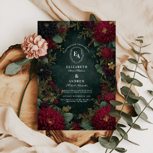 Burgundy Dahlia & Gold Autumn Wedding Invitation
