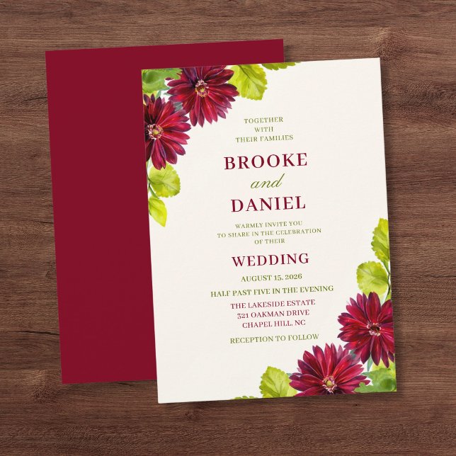 Burgundy Daisy Diagonal Corner Wedding Invitation (Creator Uploaded)