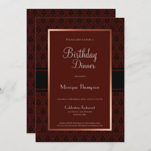 Burgundy Damask Birthday Dinner Party Invitation