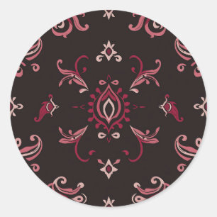 Burgundy Damask Floral Ornament Pattern Classic Round Sticker