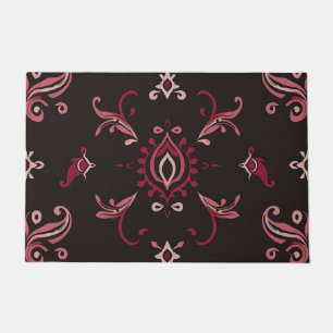 Burgundy Damask Floral Ornament Pattern Doormat