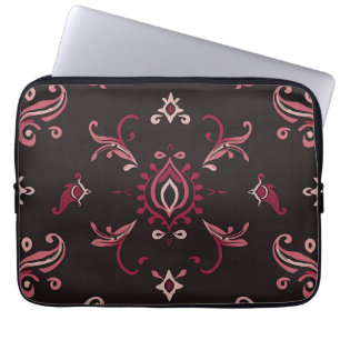 Burgundy Damask Floral Ornament Pattern Laptop Sleeve
