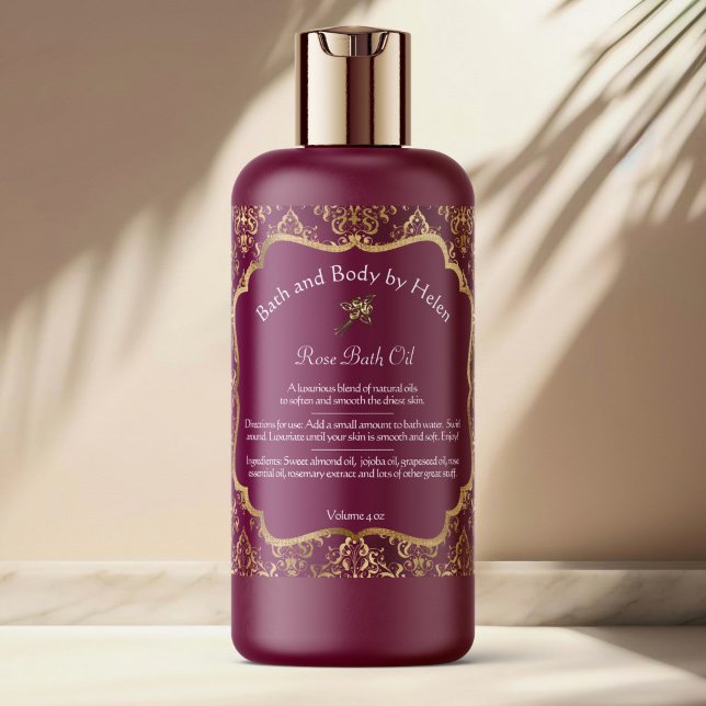 Burgundy damask & gold foil soap & cosmetics label (Creator Uploaded)