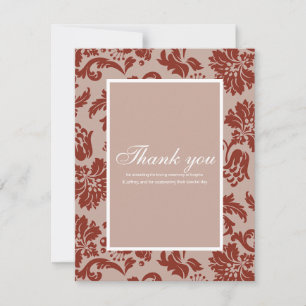 Burgundy damask pattern thank you card