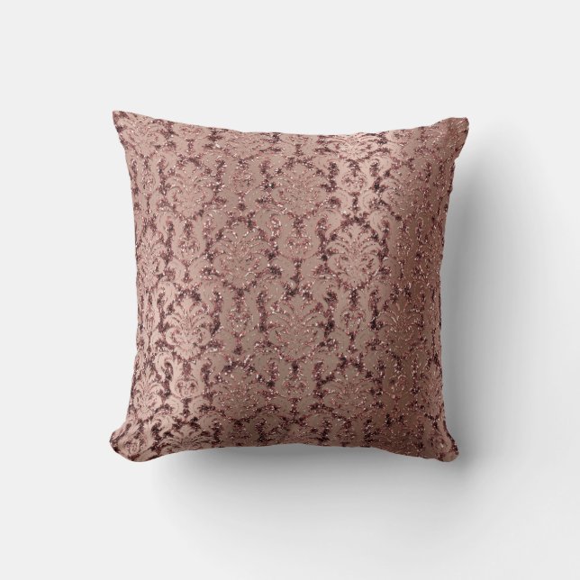 Burgundy Damask Pink Rose Blush Sequin Red Bean Cushion (Front)