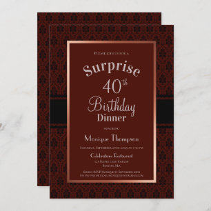 Burgundy Damask Surprise 40th Birthday Dinner Invitation