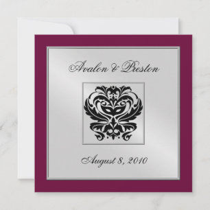 Burgundy Damask Wedding Crest Invitation