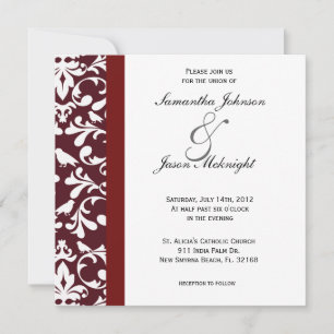 Burgundy damask wedding invite