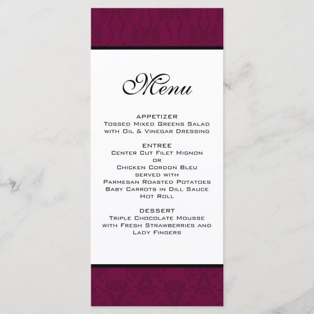 Burgundy Damask Wedding Menu (Front)