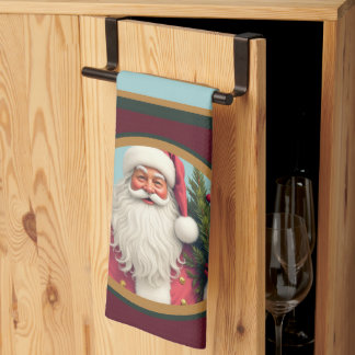 Burgundy dark green and gold tea towel