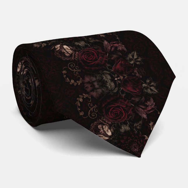Burgundy Dark Romantic Wedding Tie (Rolled)