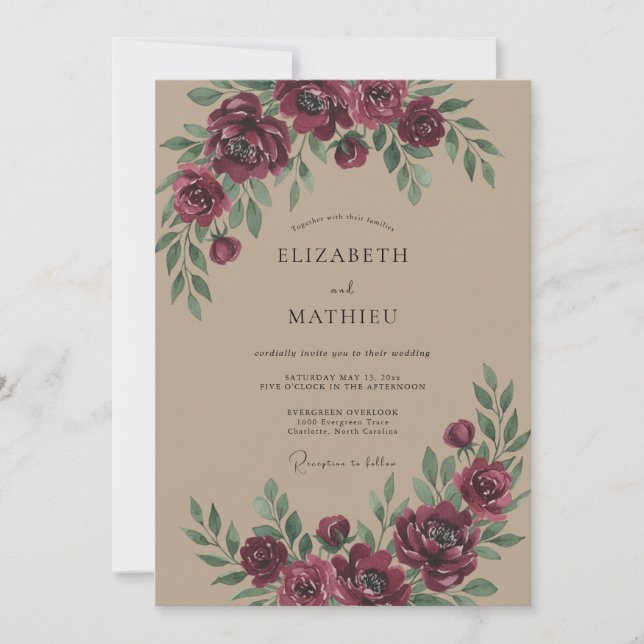 Burgundy Deep Autumnal Wedding Invitation (Front)