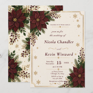 Burgundy Deep Green Winter Wedding Invitation