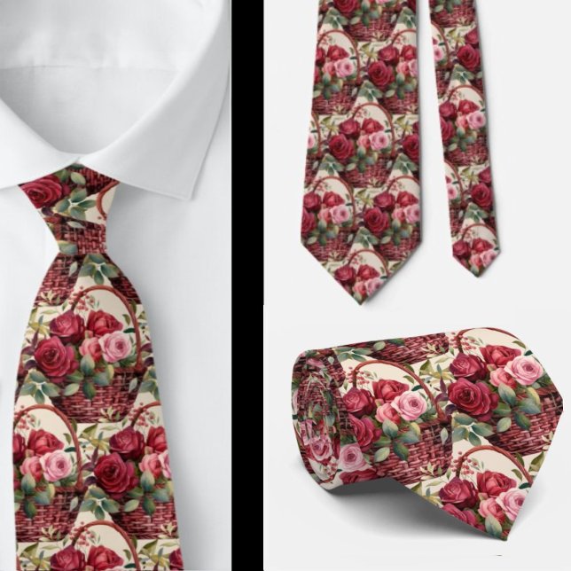 Burgundy Deep Red Roses Watercolor Neck Tie (Creator Uploaded)