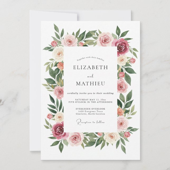 Burgundy Delicate Bloom Wedding Invitation (Front)