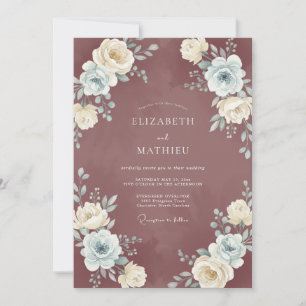 Burgundy Delicate Floral Flourish Wedding Invitation
