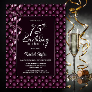 Burgundy Diamond Pattern 75th Birthday Party Invitation